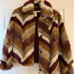 MANGO Faux Fur Multicolor Coat US SIZE S
